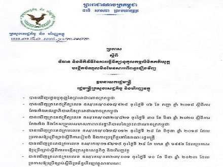 ប្រកាសលេខ ៣៤០ សហវ.ប្រក.អទច ចុះថ្ងៃទី០៩ ខែមិថុនា ឆ្នាំ២០២៣ ស្តីពីវិធាន និងនីតិវិធីនៃការធ្វើនីត្យានុកូលកម្មលិខិតគតិយុត្ត បង្កើតចំណូលមិនមែនសារពើពន្ធឡើងវិញ